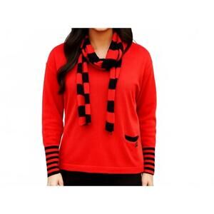 NEW ANGEL APPAREL v-neck sweater with scarf in red/black